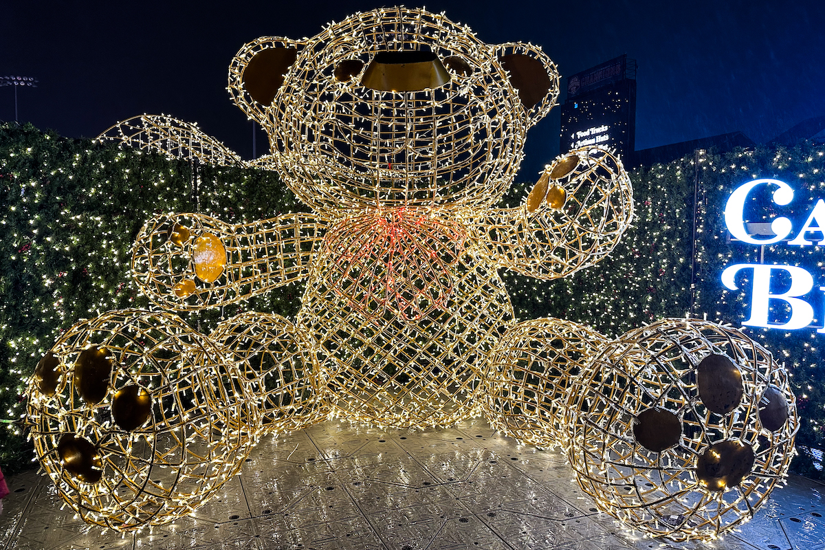 Giant Christmas lights bear.