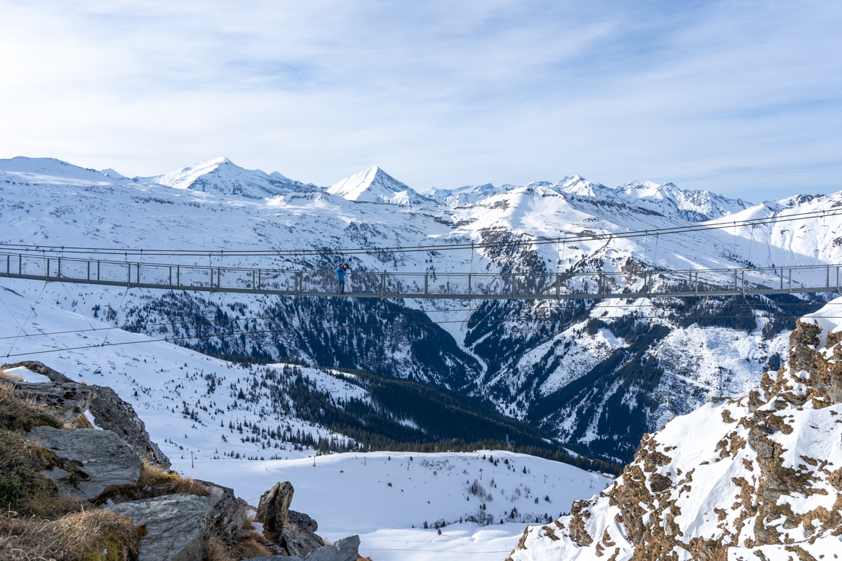 The Stubnerkogel suspension bridge in the Austrian Alps.