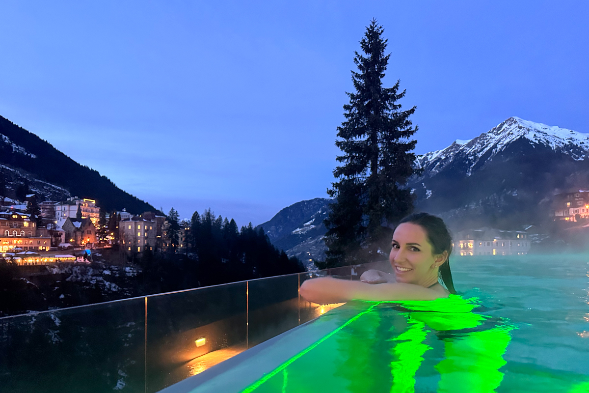 The view from the infinity pool in the Austrian Alps.