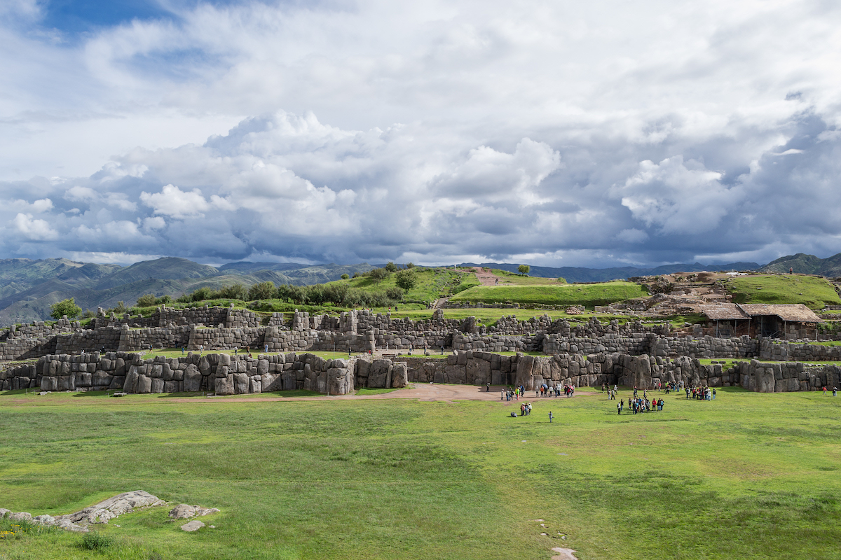 The Incan terraces of Sacsayhuaman during the day. 