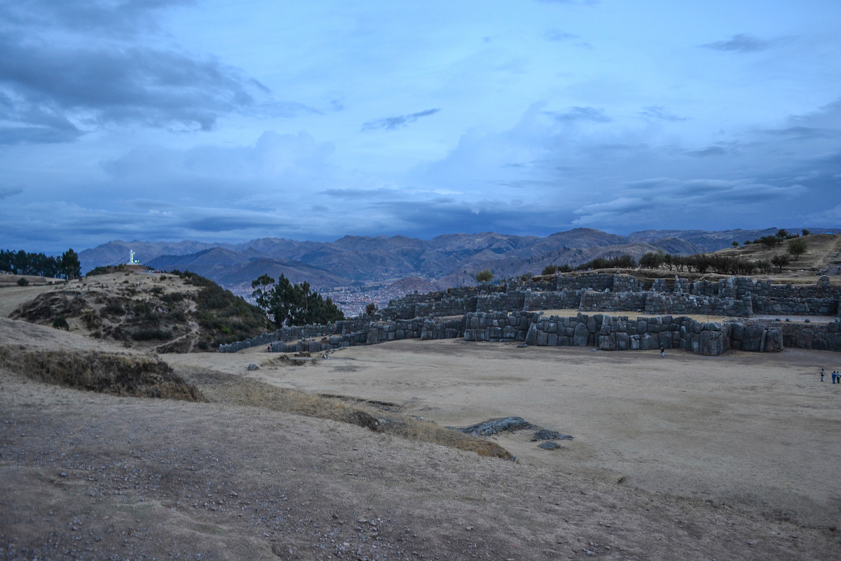 The ruins of Sacsayhuaman in Cusco at night.