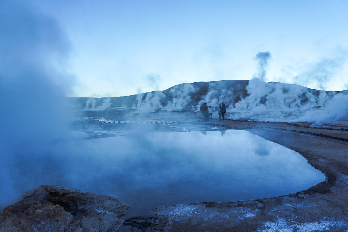 Walking among the geysers in Chile.