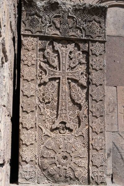 A khachkar Armenian cross at the Goshavank Monastery.