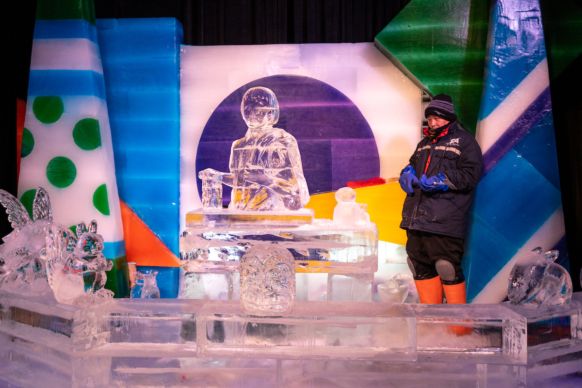 A Harbin ice sculptor at ICE in Orlando.