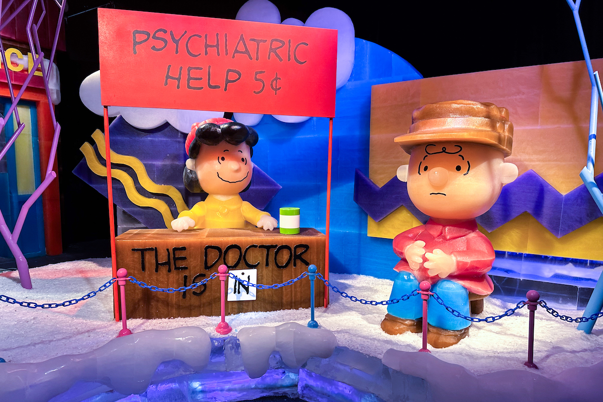 A Charlie Brown Christmas ice sculptures at ICE! at Gaylord Palms in Orlando.