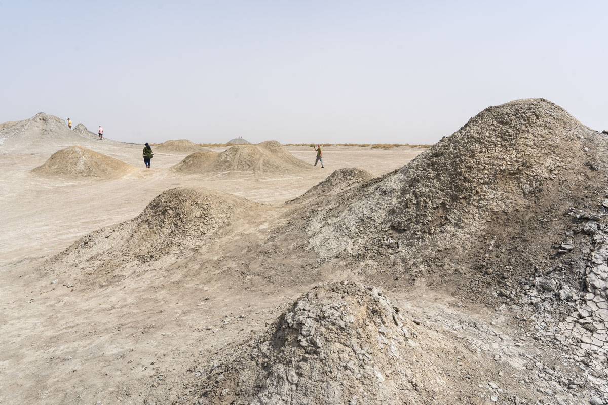 Several mud volcanoes in the desert.