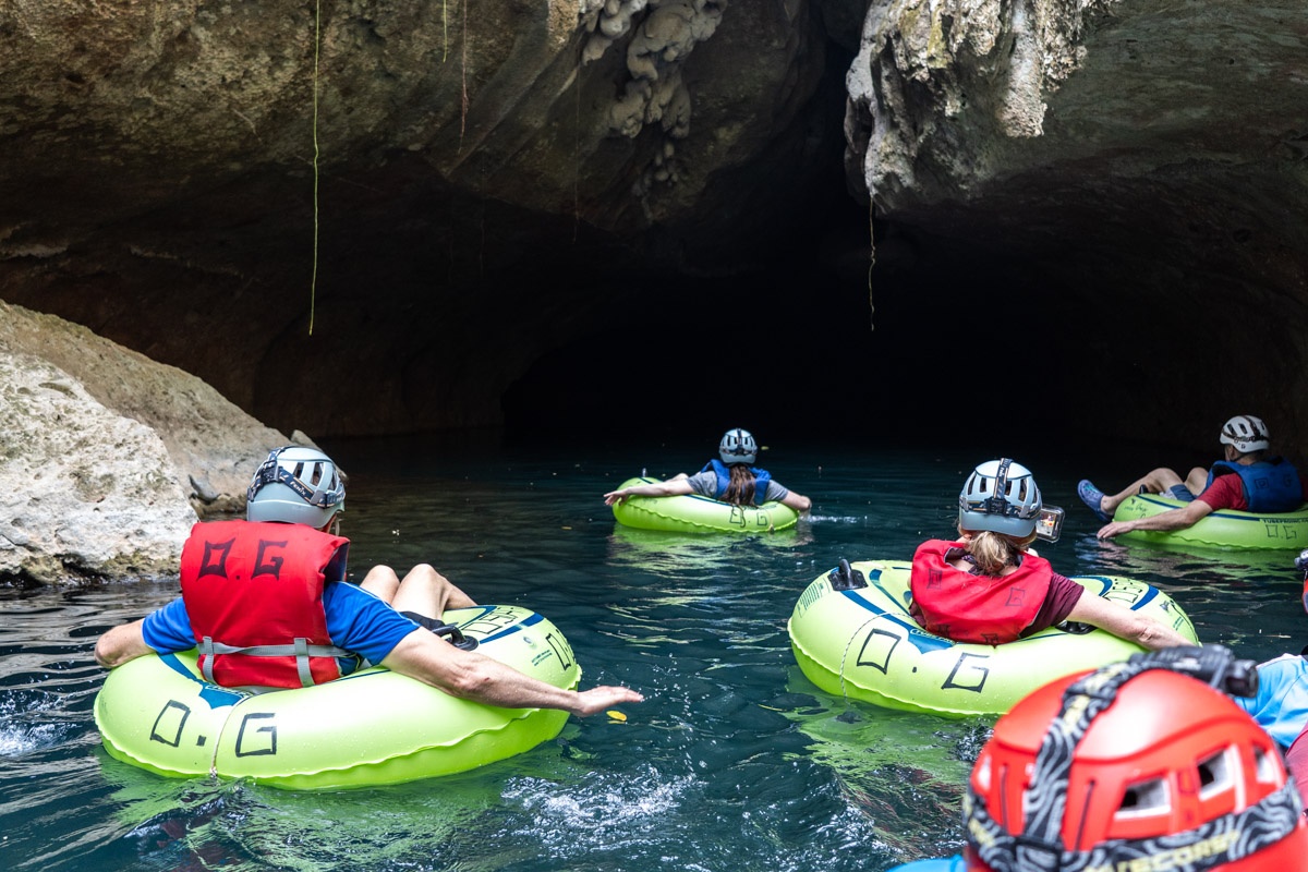 Cave tubing in Belize at the Nohoch Che'en Caves near San Ignacio.