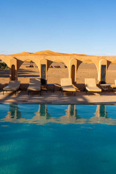 A desert camp in the Sahara Desert in Morocco.