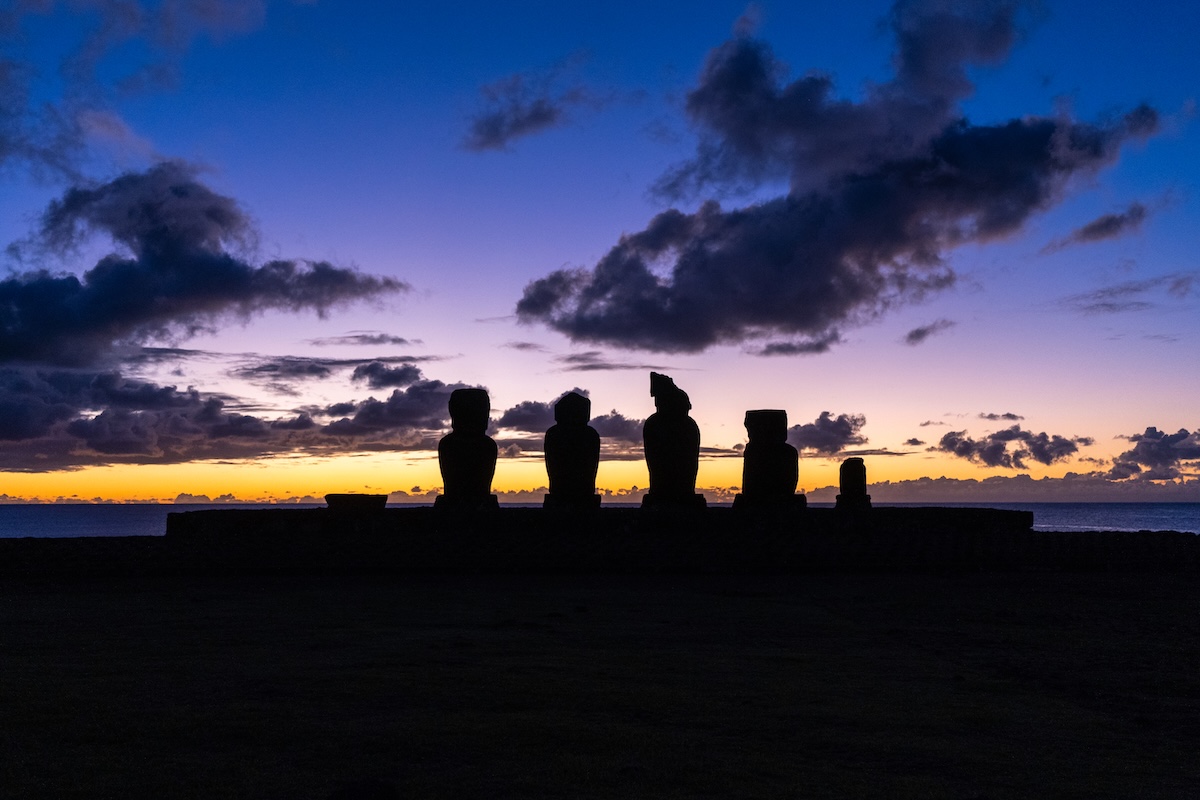 Tahai at sunset on Easter Island.