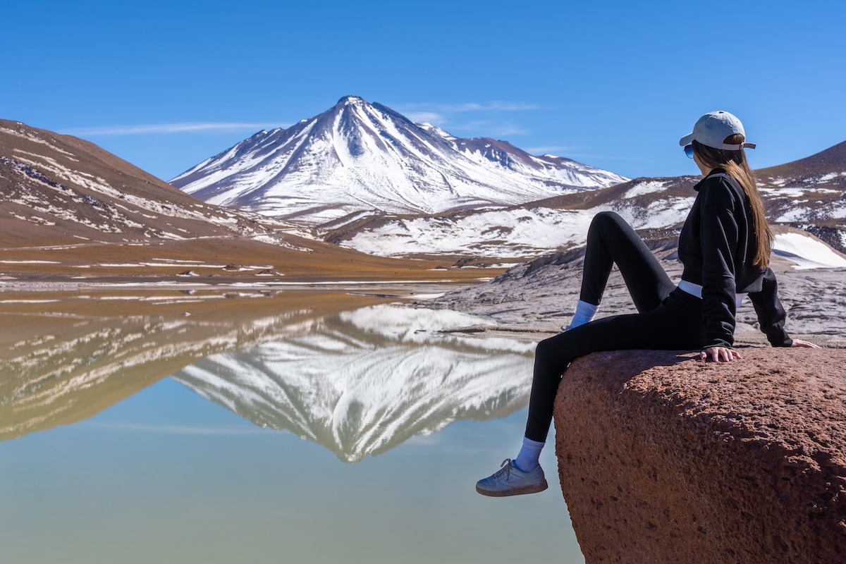 The mountain reflection at Piedras Rojas in the Atacama Desert in Chile