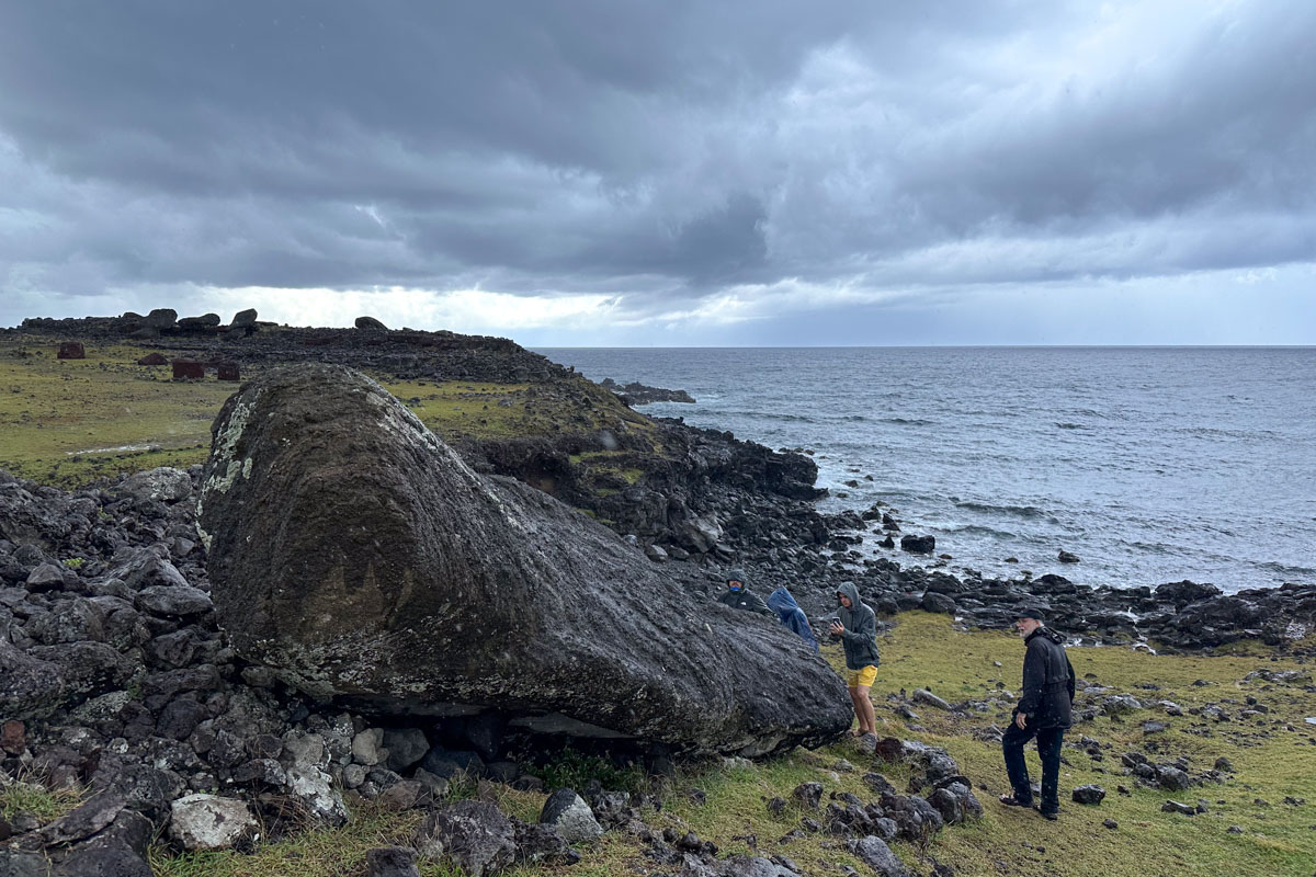 Exploring Easter Island in the rain.