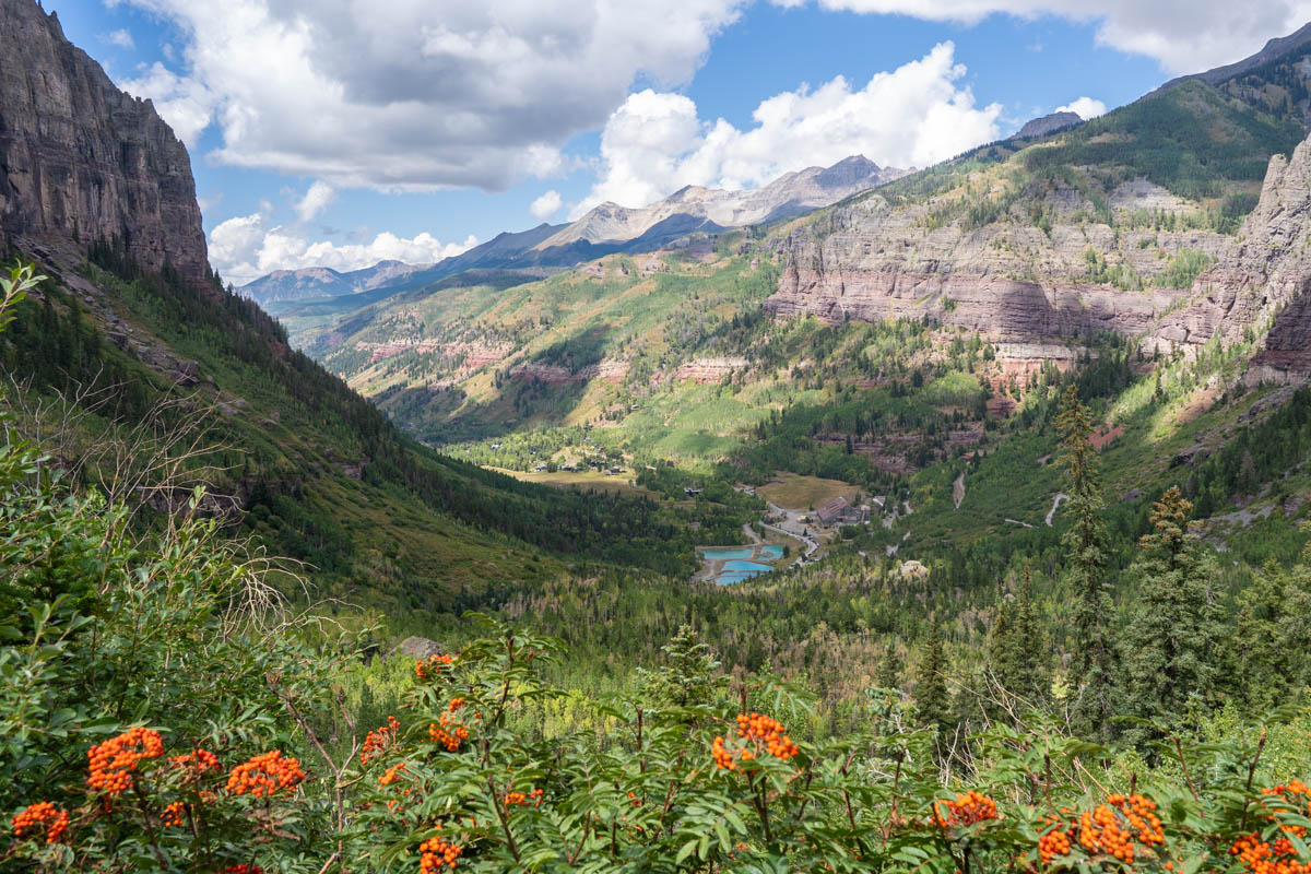 The view of Telluride, Colorado from the start of the Via Ferrata hike.