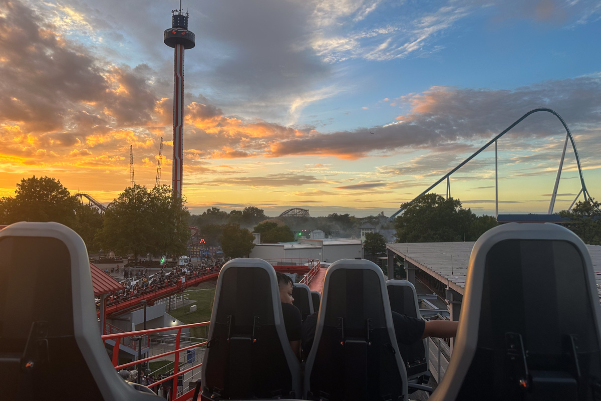 The sunset from one of the roller coasters at Carowinds.